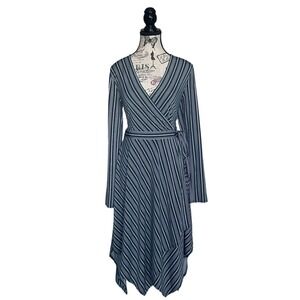 BCBGMAXAZRIA Striped Wrap Dress Long Sleeve Asymmetrical Hem - Size M